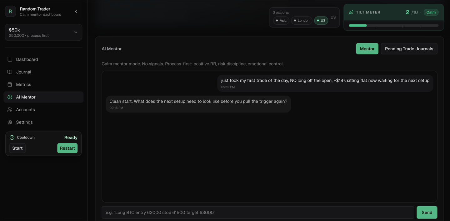 AI Mentor in calm state, tilt 2/10