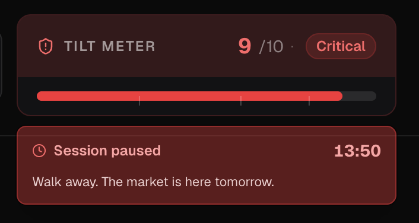 Tilt meter at critical level, 9/10 — session paused